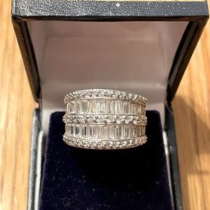 Sterling silver large cocktail CZ baguette ring size 6.25